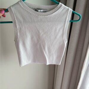Zara Cream Ribbed Crop Muscle Tee